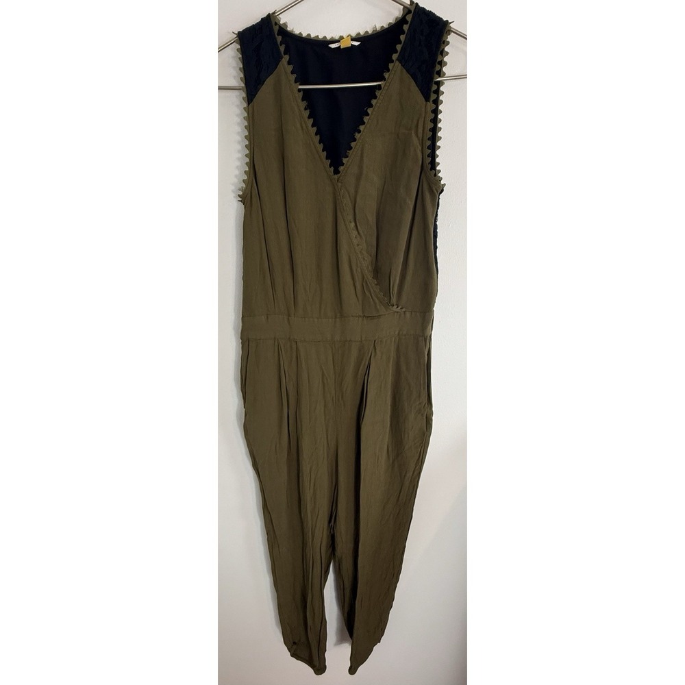 Anthropologie Leifsdottir Sani Lace Jumpsuit Moss Sleeveless Pockets Size 8